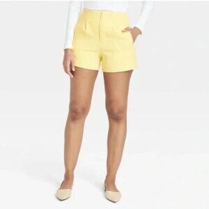 3/$25 a new day Stretch Midi Pleated Shorts 4 Womens High Rise Waist Yellow